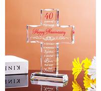 Movdyka 40th Ruby Wedding Anniversary Cross Gifts for Parents, 40 Years of Marriage Glass Keepsake for Couple