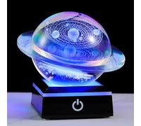 Movdyka 8cm 3D Solar System and Galaxy Crystal Ball Astronomy Gifts for Men | Sun System Model Glass Globe, Science Planets Universe for Husband Son, Colorful Lights Base, Home Ornaments, Celestial Decor