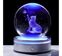 Movdyka Cat Lovers Gifts: 3D Crystal Ball Cat Figurines, Home Office Decor Night Light Snow Globes - 3.15" / 8CM