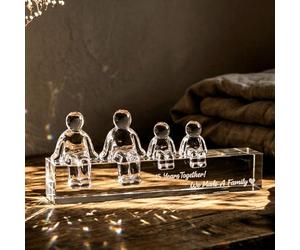 Movdyka Crystal 15th Anniversary Wedding Gifts for Couple Her Him | 2 Children, Glass 15 Year Anniversary Presents for Husband Wife, 15 Years Together We Made A Family Figurines Ornament