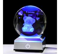 Movdyka Crystal 3.15in Ball Engraved 3D Bear and Forever Love with LED Light Base Figurine Gifts for Women, Sphere Decorative Ornaments for Room Keepsakes for Her Wife Glass Paperweight
