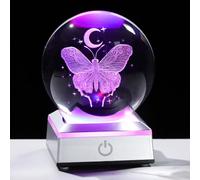Movdyka Crystal 3D Butterfly with Moon 3.15'' Witchcraft Ball Figurine Gifts for Women, Glass Collectible Sphere with LED Lights Base for Girls Butterflies Lovers on Birthday Home Ornaments
