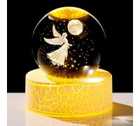 Movdyka Crystal 3D Guardian Angel 2.36in Ball Figurine Gifts for Women Daughter Collectible Cherub Sphere with Warm Light Base for Friends Family on Birthday Presents Home Ornaments