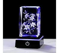 Movdyka Crystal 3D Lily Bouquet Figurine Gifts for Women Wife Laser Engraved Flowers Keepsake with LED Base for Birthday Mother's Day, Glass Floral Ornaments for Her Grandma Christmas