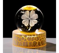 Movdyka Crystal 3D Lucky Four-Leaf Clover 2.36in Ball Good Luck Gifts for Women Glass Shamrock Sphere for Housewarming Decor with Warm Light Luck Charm Keepsakes for Son on Birthday Exams Ornament
