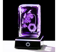 Movdyka Crystal 3D Orchids with Birds Special Flowers Gifts for Women with LED Lights Phalaenopsis Engraved Glass Ornament for Home Birthday Presents for Her