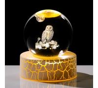 Movdyka Crystal 3D Owl 2.36in Ball Figurine Gifts for Women, Glass Animal Art Sphere for Room with Warm Light Base Keepsakes for Bird Lovers on Birthday Home Ornaments