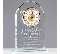 Movdyka Crystal Clock 50th Anniversary Golden Wedding Gifts for Couple | 50 Years of Marriage Keepsakes for Grandparents, Wedding Presents for Parents, Glass Table Clock, Living Room Home Ornaments