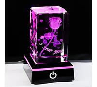 Movdyka Crystal Engraved 3D Rose with I Love You Keepsake with Led Light Base, Gift for Boyfriend or Girlfriend, Unique Valentines Romantic Gifts for Her