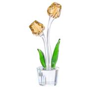 Movdyka Crystal Gold Tulips Flower Figurines, Glass Bouquet Collectible Gifts for Her Wife Valentine's Day Wedding Party Christmas, Table Centerpieces for Home Decor Keepsake