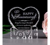 Movdyka Crystal Heart Anniversary Wedding Gifts for Couple Her Him | Love Figurines Engraved Text with Happy Anniversary Present for Wife Husband, Romantic Marriage Keepsake, Home Ornaments