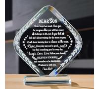 Movdyka Crystal Plaque Gifts for Son from Mum Dad on Graduation Birthday | Inspirational Graduation Gifts for Adult Son, To My Son Present Keepsake, Christmas Glass Ornament Idea for Best Son