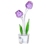 Movdyka Crystal Purple Tulips Flower Figurines, Glass Bouquet Collectible Gifts for Her Wife Valentine's Day Wedding Anniversary, Table Centerpieces for Home Decor Keepsake