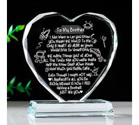 Movdyka Glass Clear Heart Plaque Birthday Gifts for Brother from Brothers Sisters, Engraved Keepsake with Blessings, Novelty Present Ornament on Graduation Christmas