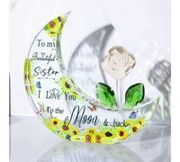 Movdyka Glass Sentimental Gifts for Sister from Sister on Birthday, Moon-shaped Plaque Keepsakes with Gold Flower for Her on Graduation Christmas, Decorative Crystal Presents for Girls Home Ornaments