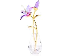 Movdyka Purple Crystal Lily Flower Figurine with Stems - Handmade Collectible Statue for Decoration Mothers Day Centerpiece Valentines Day Bridal Shower Gift
