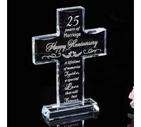 Movdyka Silver 25th Wedding Anniversary Cross Gifts for Couples, 25 Years of Marriage Standing Cross Paperweights Ornaments