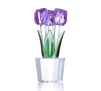 Movdyka Tulips Glass Flowers Figurines Crystal Decor Collectibles Crystal Purple Flowers Bouquet Ornaments Mothers Day Tulip Gifts for Women on Anniversary Wedding Christmas Valentines