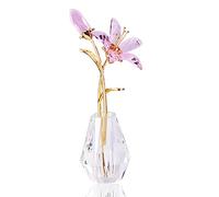 Movdyka Wedding Gifts for Couple, Crystal Pink Lily Flower Gifts for Woman,Handmade Lily Flower Figurine with Vase, Collectable Ornaments Home Decor Tabletop Centerpiece