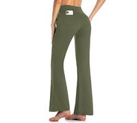 MOVE BEYOND Buttery Soft Women's Bootcut Yoga Pants with 4 Pockets Tummy Control Workout Bootleg Work Pants, Green, S