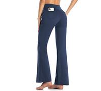 MOVE BEYOND Buttery Soft Women's Bootcut Yoga Pants with 4 Pockets Tummy Control Workout Bootleg Work Pants, Blue, S