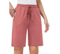 MOVE BEYOND Women's Bermuda Shorts Summer Cotton Sports Trousers Jogging Bottoms Knee-Length Sweat Shorts with 3 Pockets, pink, XS