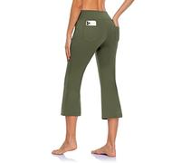 MOVE BEYOND Women's Bootcut Yoga Capris with 4 Pockets Buttery Soft Workout Bootleg Pants Tummy Control Work Pants, Green, S