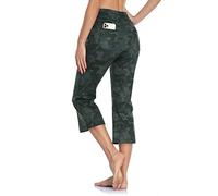 MOVE BEYOND Women's Bootcut Yoga Capris with 4 Pockets Buttery Soft Workout Bootleg Pants Tummy Control Work Pants, Camouflage, XXL