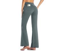 MOVE BEYOND Women's Bootcut Yoga Trousers and Capri Trousers with 4 Pockets Tummy Control Bootleg Trousers, Light grey, S