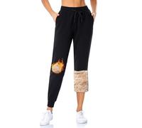 MOVE BEYOND Women's Fleece Lined Joggers Thermal Sweatpants with 2 Pockets Warm Winter Sherpa Trousers with Drawstring, Black, S