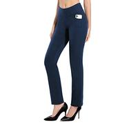 MOVE BEYOND Women's Straight Leg Work Trousers - Tummy Control Professional Suits Pants for Workout Yoga Office Work, Blue, Small