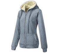 MOVE BEYOND Womens Zip-up Hoodie Jacket Fleece Lined Warm Winter with Full Zipper Plain Sweatshirt, Gray, L