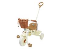 MoVe Girls 53cm Trike with Basket & Tassels | Kids Front Pedal Tricycle with Rear Bucket | Retro Cream & Brown Adjustable Handlebars with Parental Steering Handle