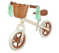 MoVe Girls Balance Bike 10" Wheels | Retro Cream & Brown with Basket & Tassels | Adjustable Handlebars & Seat | Kids Toddler No Pedal Walking Training Bicycle | Ages 2+