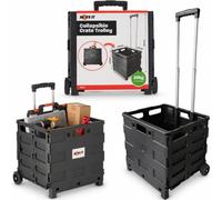 Move-It Folding Shopping Trolley Cart Collapsible Utility Box for Groceries | Lightweight, ideal for boot storage with quiet wheels & telescopic aluminium handle, 35kg Capacity