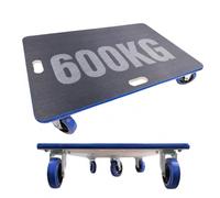 Move It Xcalibur Heavy Duty Wooden Dolly Trolley 90x60cm, 600kg Load Capacity, Large Non-Slip Platform Cart with 5 Blue Elastic Rubber Swivel Castors, Extra Centre Wheel Support