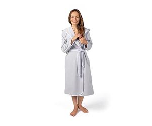 Move möve Homewear light weight hooded bathrobe with piping, bathrobe, in size 42, made of 100% cotton, silver