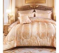 MOVE OVER 8 Pieces Gold Satin Comforter Set King Size Silk Like Satin Bed in a Bag Soft and Elegant Euro Floral Comforter Set with Sheet Set Boho Chic Flower Pattern Luxury Bedding Set