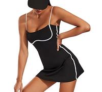 Move With You Womens Workout Tennis Dress with Built-in Bra & Shorts Pockets Sleeveless Exercise Golf Dresses, Black 039, M