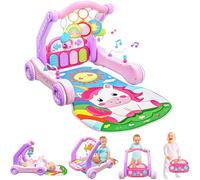 Move2Play, 4-in-1 Baby Play Mat & Activity Center Gym | Walker | Infant Toy for Tummy Time | Birthday Present | Gift for 3, 4, 5, 6, 7, 8, 9, 10, 12 + Month Old Boys & Girls (Pink)