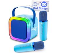 Move2Play, Mini Karaoke Machine for Kids | Includes 20+ Kids Songs | 2 Microphones | Connect with Bluetooth | Birthday Gift | Ages 2, 3, 4, 5+ Year Old | Girls, Boys, & Toddler (Blue)