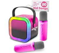 Move2Play, Mini Karaoke Machine for Kids | Includes 20+ Kids Songs | 2 Microphones | Connect with Bluetooth | Birthday Gift | Ages 2, 3, 4, 5+ Year Old | Girls, Boys, & Toddler (Pink/Black)