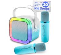 Move2Play, Mini Karaoke Machine for Kids | Includes 20+ Kids Songs | 2 Microphones | Connect with Bluetooth | Birthday Gift | Ages 2, 3, 4, 5+ Year Old | Girls, Boys, & Toddler (Teal/White)