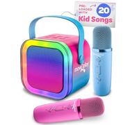 Move2Play, Mini Karaoke Machine for Kids | Includes 20+ Kids Songs | 2 Microphones | Connect with Bluetooth | Birthday Gift | Ages 2, 3, 4, 5+ Year Old | Girls, Boys, & Toddler (Pink/Blue)