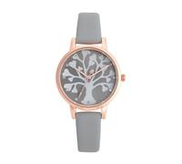 MOVEBEST Women's Watch simulates a Classic Quartz Watch, with a Rose Gold case and Tree Shaped dial, and an Elegant Crystal Diamond Gray Belt Strap, gray