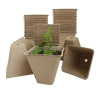 MOVEBO 18PCS Biodegradable Pulp Seedling Starter Pots, Square Shape, Natural Brown for Gardening & Lawn Care Container Accessories Nursery Pots (18)