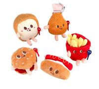 MOVEBO Cute Fast Food Plush Keychain Set, 5 Pack Mini Stuffed Pendants with Hot Dog, Burger, Chicken Leg, French Fries, Toast Design, 7.5-12.5cm Soft Toy Bag Accessories