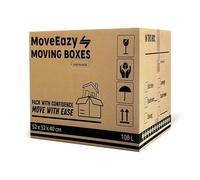 MoveEazy Cardboard Moving Boxes Large Box Strong House Packing Storage Removal with Carry Handles 52cm x 52cm x 40cm (108 Litres) (108L, Pack of 5)