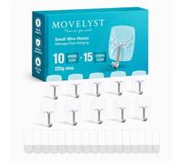 MOVELYST Clear Sticky Hook Small, 10 Hooks with 15 Strips, Holds up to 225g | No Nails, No Tools, Damage-free, Removable Hook for Kitchen & Bathroom Wall Hanging, Indoor, Rent-friendly, Waterproof