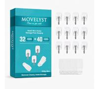 MOVELYST White Sticky Hook Small, 32 Hooks with 40 Strips, Holds up to 225g | No Nails, No Tools, Damage-free, Removable Hook for Kitchen & Bathroom Wall Hanging, Indoor, Rent-friendly, Waterproof